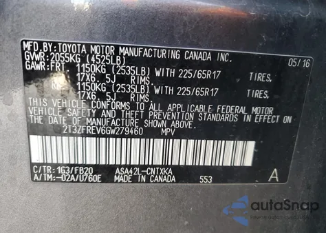 2016 Toyota Rav4 Le from USA, damaged, VIN 2T3ZFREV6GW279460